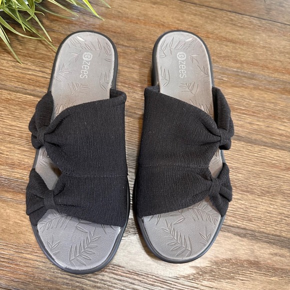 Bzees Black Smile More Bow Wedge Sandals Women 9.5 Slides Summer Slip On Shoes - Picture 4 of 10